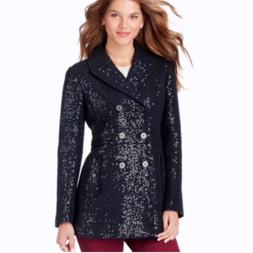Ann Taylor Navy Blue Sequin Peacoat
